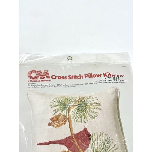 CM Columbia Minerva Erica Wilson Cross Stitch Pillow Kit Cardinal Branch VTG ‘77 - Picture 8 of 8